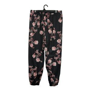 Shein Womens Dark Floral Joggers Trousers Satiny Elastic Waist Size Large